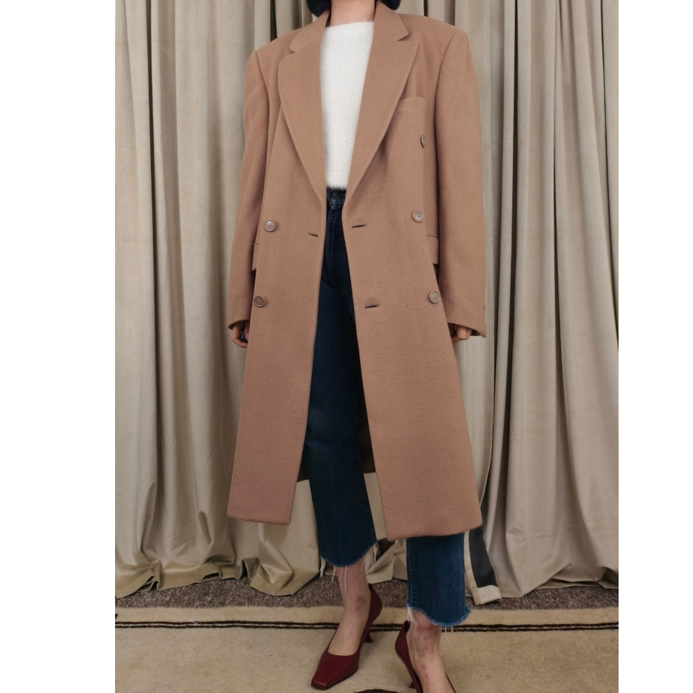 Vintage Tan Camel Boyfriend Boxy Full Length Long Coat - Picture 2 of 7